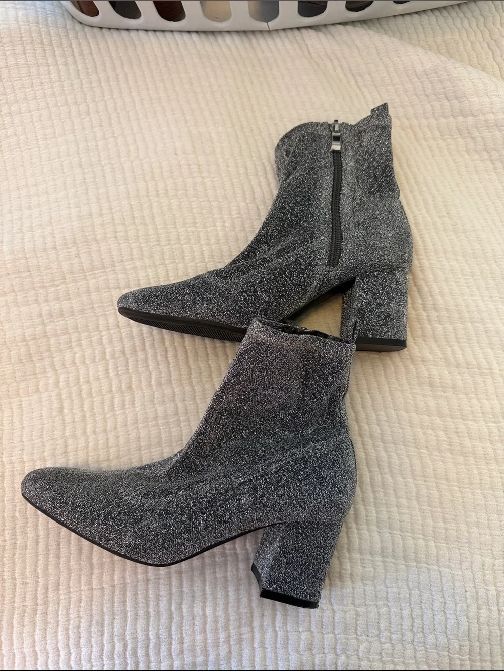 Glitter Sock Ankle Booties in Silver